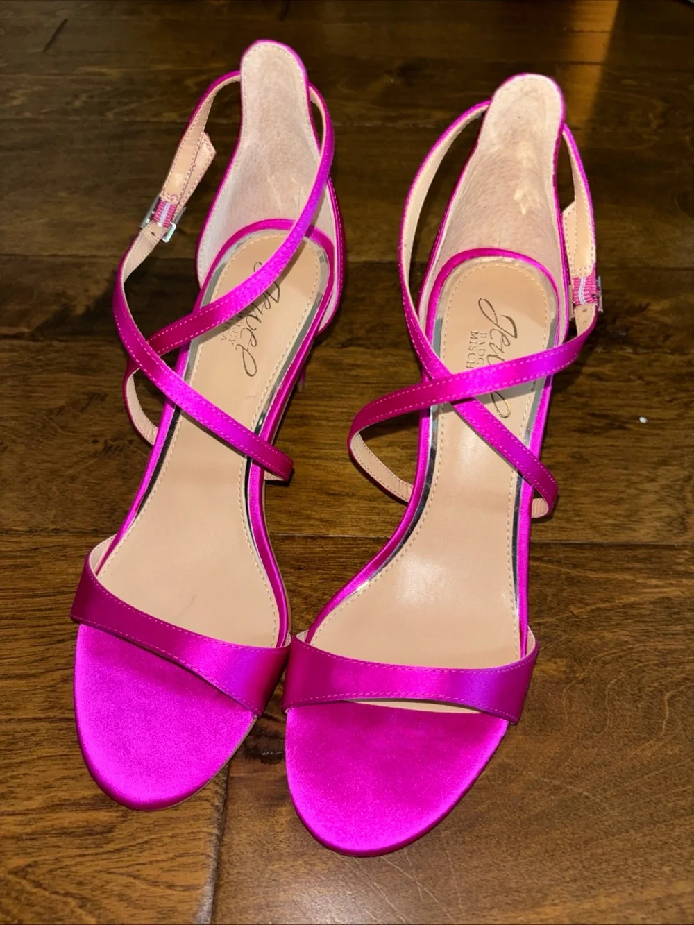Jewel Badgley Mischka Sz 7 Strappy Satin High Heel Sandals in Fuchsia